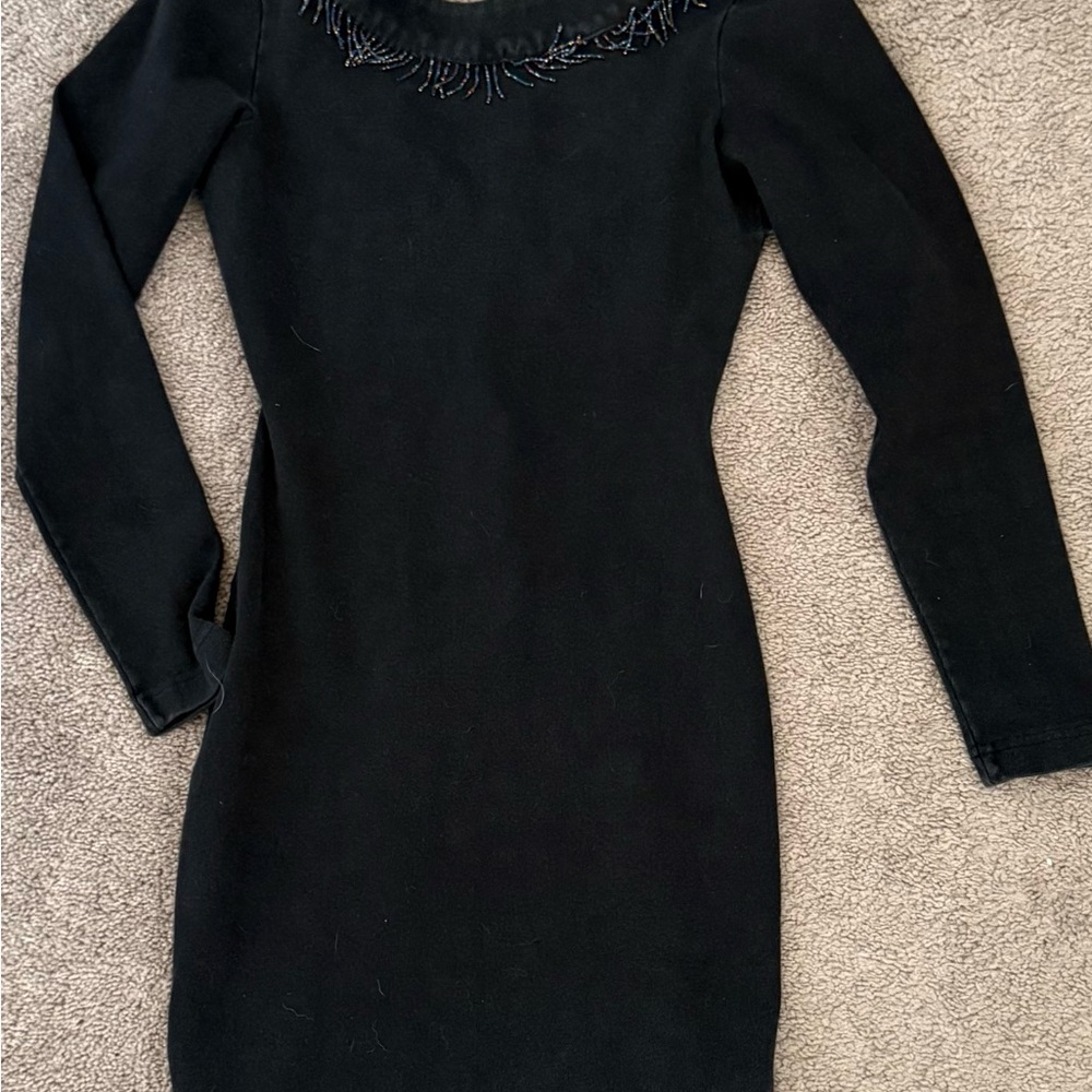 Body Glove Black Long Sleeve Dress with Embellished Neckline